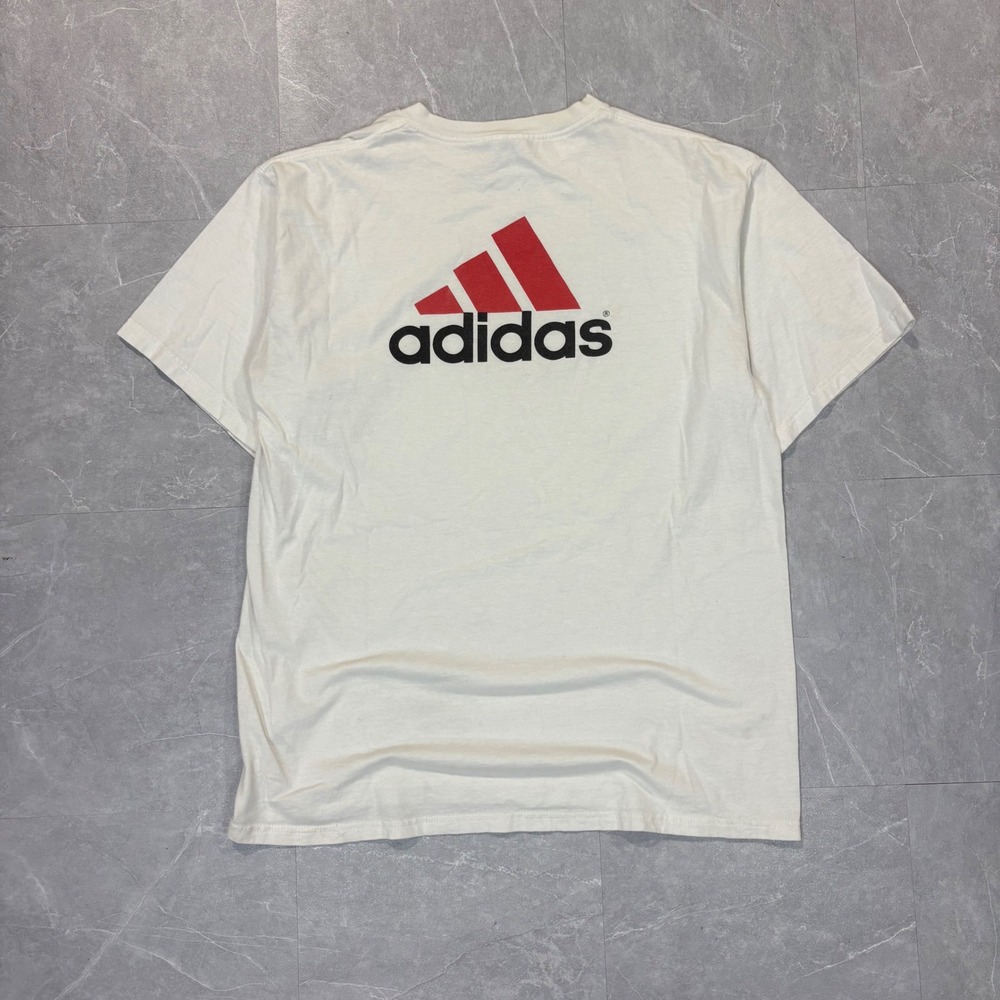 Vintage Adidas Mountain Logo T-Shirt Cream Red Black Made in USA Mens Large